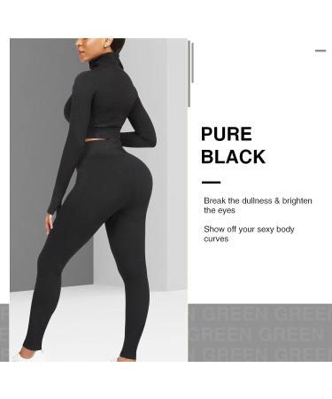 JOYMODE Women's Seamless Textured Workout Set - High Waist Leggings & Crop Top, Large, Black - Buy Online on SooperMarket.com