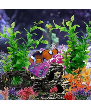 PietyPet 15pcs Fish Tank Decorations: Resin Broken Barrel, Cave Rock, Plastic Plants, Hideout Ornaments - Aquarium Decor Set - Buy Online on SooperMarket.com