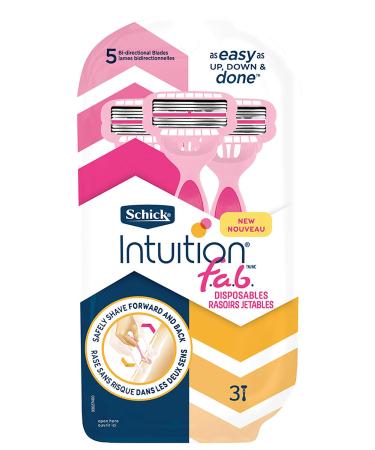 Schick Intuition f.a.b Womens Bi-Directional Disposables Razor, Pack of 3