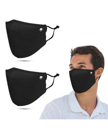 airDefender Reusable Protective Face Masks - Breathable 3 Layer with Nose Wire Filter Pocket Washable Face Mask for Men and Women, 2 Pack Adult (Jet Black)