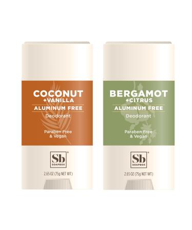 Soapbox Aluminum Free Deodorant 2 Pack Bergamot & Citrus and Coconut & Vanilla Scented Deodorant Vegan Deodorant Stick Scented Deodorants Aluminum-Free Natural Deodorant 2.65oz Coconut & Bergamot