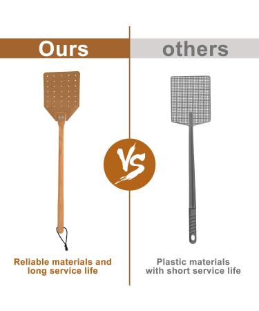 Robust Leather Fly Swatter - 49.5cm Brown Manual Fly Catcher with Wooden Handle for Indoor & Outdoor Use - Buy Online on SooperMarket.com