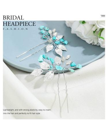 Earent Turquoise Leaf Crystal Wedding Hair Pins - Bridal Hair Accessories for Women and Girls (Pack of 2) - Buy Online on SooperMarket.com
