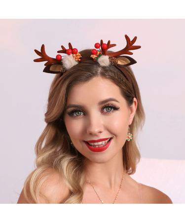 Runmi Christmas Headband Reindeer Antlers Hair Band Red Sequins Headbands Christmas Hair Accessories for Women and Girls (C)