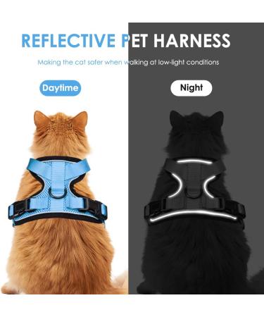 Breakproof Cat Dishes & Adjustable Soft Kitten Vest Set - Light Blue XS | Reflective Stripes for Safety - Buy Online on SooperMarket.com