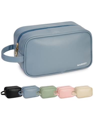 Travel Toiletry Vegan Leather Wash Bag for Women Traveling Dopp Kit Makeup Bag Organizer for Toiletries Accessories Cosmetics (P-Greyish Blue)
