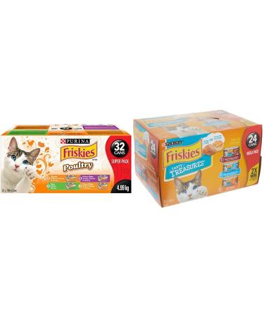 Purina Friskies Poultry Super Pack + Purina Friskies Tasty Treasures with Cheese Cat Food Bundle Poultry Friskies Poultry + Tasty Treasures Cat Food