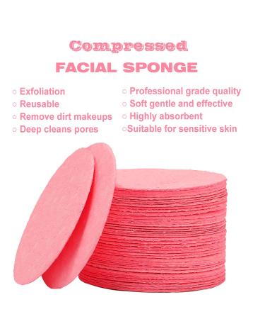 50-Count Compressed Facial Sponges - 100% Natural Cellulose Spa Sponges for Cleansing, Exfoliating, and Makeup Removal - Pink - Buy Online on SooperMarket.com