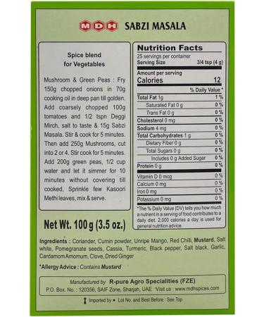 MDH Sabji Masala 100g - Authentic Indian Spice Blend for Delicious Vegetable Curries - Buy Online on SooperMarket.com