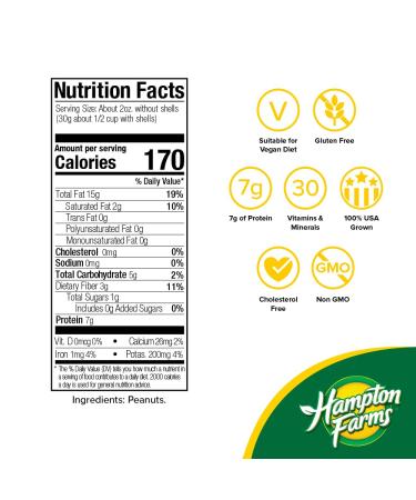 Buy Hampton Farms Jumbo Roasted In-Shell Unsalted Peanuts - 24 oz Bag | All-Natural USA Grown | International Shipping Available - Buy Online on SooperMarket.com