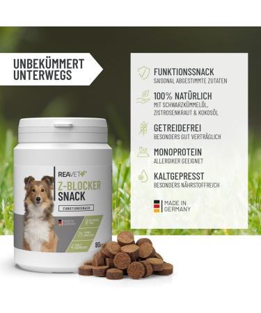 Reavet Z-Blocker Snack for Dogs (170g) - Grain-Free Long-Lasting Treat with Black Cumin Oil Cistroid & Coconut Oil - Optimal Rewards for up to 3 Months - Buy Online on SooperMarket.com