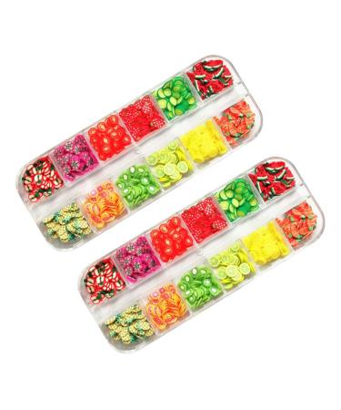2 Boxes 12 Lemon Stickers Nail Stickers Colorful Polymer Clay Slices Nail Designs 3d Polymer Slices Women Nail Art Stickers Strawberry Nail Stickers Fruit Miss