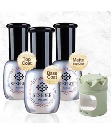 15ml Gel Top Coat and Base Coat Set No Wipe Top Coat Base Coat Soak Off Set LED Lamp Dry Clear Shine Gloss Mirror Long Lasting Nail Art Gel Polish Resin Tested Formul (Base & Matt Top Coat & Lamp)