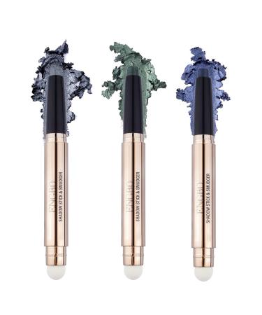 3 Pcs Eyeshadow Stick Set Reddhoon Shimmer Eye Brightener Stick Rotatable C-ream Eye Shadow Pencil Crayon Double Ended Eyeshadow Pencil with Soft Brush for Eye Makeup Set D