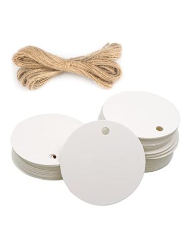 100PCS Kraft Paper Gift Tag with Jute Twine Round Shaped 5.5 cm Blank Hang Tags for Craft Projects, Xmas Gifts (White)