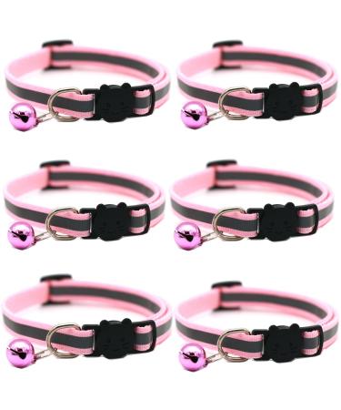 Hepplly 6-Pack Cat Collars Quick Release Reflective Kitten Collar with Bell (Light Pink)