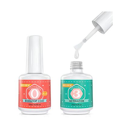 Dip Powder Liquid Set 2 in 1 Base & Top Coat and Activator for Dip Powder Nail Kit Nail Art French Manicure Home DIY Salon