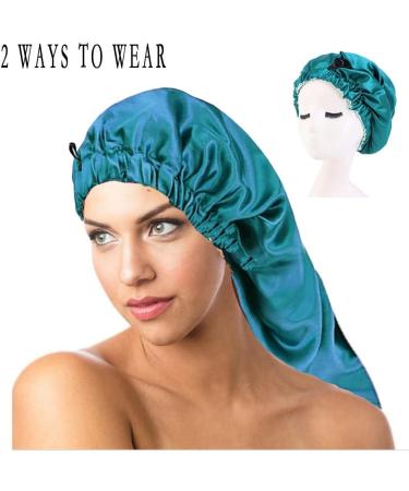 Ladaypoa Long Satin Hair Hood | 2-Piece Silky Sleeping Cap for Women | Extra Large Black & Green Satin Sleeping Hat - Buy Online on SooperMarket.com