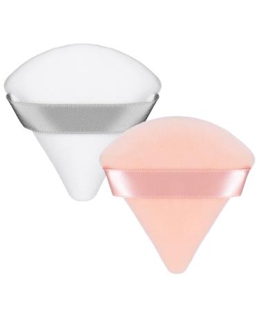 Patelai 2 Pcs Powder Puff Makeup Puff Triangle Powder Puff Soft Powder Sponge Reusable Triangle Sponges with Strap for Loose Powder Cosmetic Foundation Wet Dry Makeup (White Nude)
