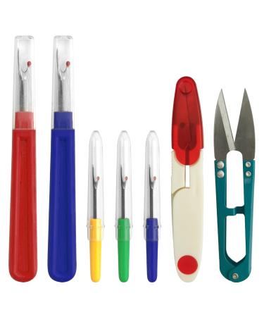DEFUTAY 7 Pcs Seam Sewing Ripper Set  Thread Remover Kit with 2 Scissors  Handy Stitch Ripper Sewing Tool for Opening Seams Hems(7 in 1) Multi-color--7PC