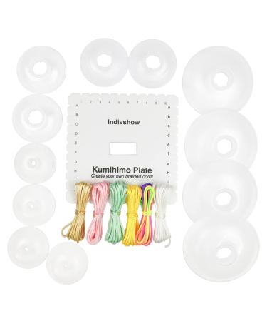 INDIVSHOW 5.5" Kumihimo Square Plate Set,Include Rattail Cord in 6 Random Colors and 12 Bobbins for DIY Braiding Bracelet Macrame Board 5.5"kumihimo Square Plate Set