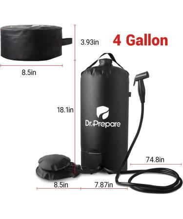 Dr. Prepare 4 Gallon Camping Shower Bag with Upgraded Screw Lid, Pressure Foot Pump, and Handy Nozzle - Portable Solar Shower for Beach, Camping, Hiking Trip - Buy Online on SooperMarket.com