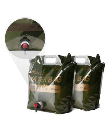 ETROL 2 Gallon Collapsible Water Container Bag - 2 Pack BPA Free Food Grade Emergency Storage Jug with Spigot Camping Portable Foldable Water Bottle for Sports Outdoors Hiking Riding Backpack Olive Green - 7.5L 2 pieces