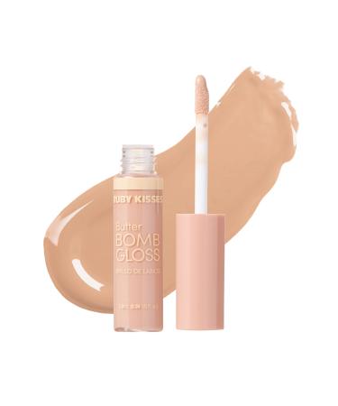 Ruby Kisses Lip Gloss Butter Bomb Gloss Non-Sticky Lip Gloss Vitamin E Natural Nude Lip Makeup - 7.8mL (0.26 US fl.oz) (White Lie)