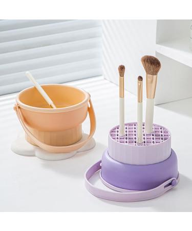 AWOCAN 3-in-1 Makeup Brush Cleaner Bowl Foldable Portable Cleaning Tool for Brushes Powder Puffs Sponges (beige) - Buy Online on SooperMarket.com