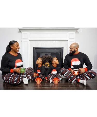 IFFEI Christmas Matching Family Pajamas Set - Xmas Letter Print Tops and Plaid Pants Sleepwear for Women Men Kids Baby Pet - Black/Santa Hat - Kids 4-5 Years - Buy Online on SooperMarket.com