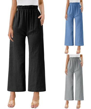 Gufesf Women's Cotton Linen Palazzo Pants - High Waisted Wide Leg Trousers with Pockets in Black (Small) - Buy Online on SooperMarket.com