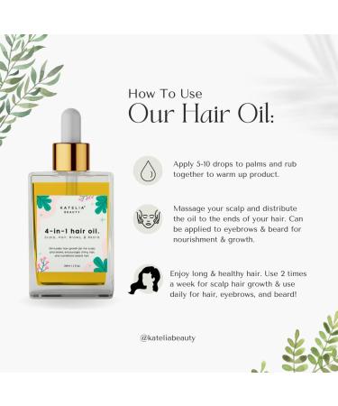 4-in-1 Katelia Beauty Hair Treatment Oil | Nourishing Scalp Hair Brow & Beard Growth | Anti-Hair Loss - 30 ml - Buy Online on SooperMarket.com