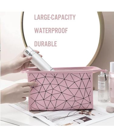 Mikytoper 3 PCS Double Layer Makeup Bags with Diamond Pattern Travel Toiletry Bags - Pink - Buy Online on SooperMarket.com