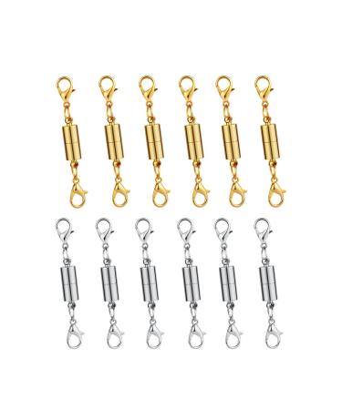 Dsmile Pack of 12pcs Gold Color and Silver Color Magnetic Lobster Clasp for Jewelry Necklace Bracelet silver,golden