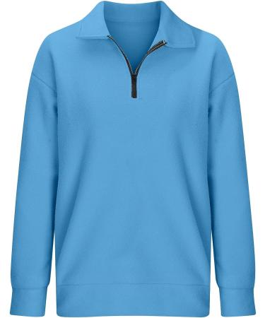 Solid Blue Oversized Half Zip Sweatshirt for Women | 2022 Fall Fashion Top - Buy Online on SooperMarket.com
