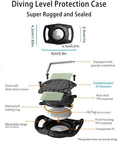 IP68 Waterproof Airtag Holder for Dogs & Cats - Compatible Apple Airtag Pendant & Keychain - Black - 1 Piece - Buy Online on SooperMarket.com