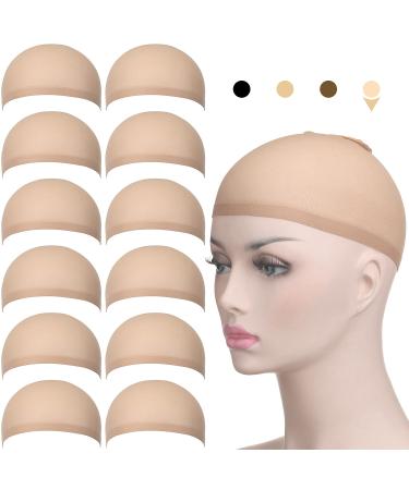 Akstore Mesh Wig Cap Net Natural Nylon Wig Caps (12PCS - Beige)