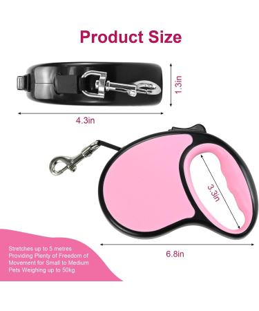 Retractable Dog Lead 5M Long Extendable with Non-Slip Handle & Adjustable Dog Lead One-Hand Brake Pause Lock 360 Universal Anti-winding with Bonus Training Clicker for Small Medium Dogs (Pink) - Buy Online on SooperMarket.com