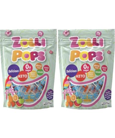 Zollipops The Clean Teeth Pops Anti Cavity Lollipops Delicious Flavors Tropical Pack of 2 Approx 46-50 (Package May Vary)