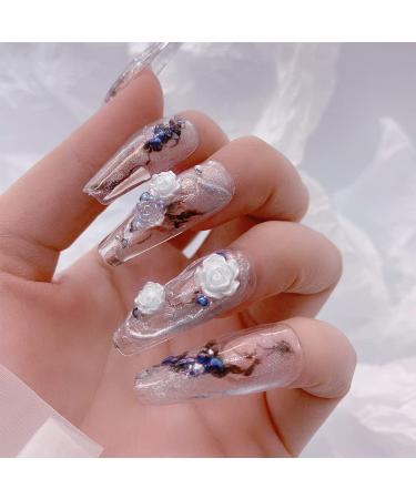 3D White Aurora Camellia Nail Charms - 90Pcs Elegant Wedding Nail Art Jewelry for DIY Decorations - Buy Online on SooperMarket.com