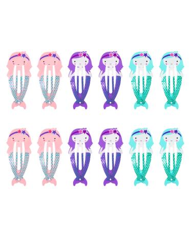 FRCOLOR 12 Pieces Mermaid Hair Clips Colourful Metal Snap Hair Clips Lovely Barrettes Mermaid Hair Accessories for Women and Girls 12 pcs