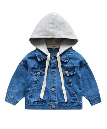 Odziezet Denim Jacket Baby Boys Infant Hooded Long Sleeve Zipper Jean Coat Outerwear Spring Outfits 1-7 Years 2-3 Years C-blue