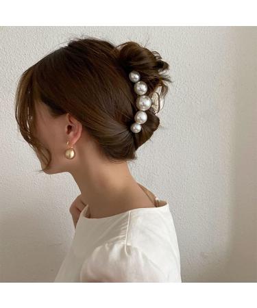 Set of 4 Pearl Hair Claw Clips - Fancy Acrylic Barrettes for Thick Curly Hair - Buy Online on SooperMarket.com