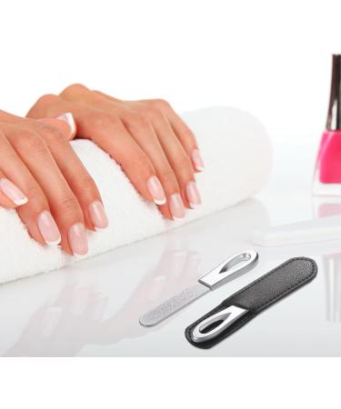 Stainless Steel Nail Files Set with Leather Case - Double Sided Grit Diamond Fingernail File for Natural Nails - Non Slip Handle, Metal File Emery Boards (Black) - Buy Online on SooperMarket.com