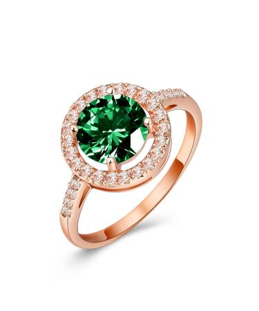 XINQI 14K Rose Yellow Gold Natural Emerald Rings Engagement Wedding CZ Band for Women (7)