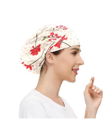 MUKJHOI Adjustable Working Caps Flower Leaves Tie Back Cover Hair Bouffant Hats Sweatband for Women Men 3 130