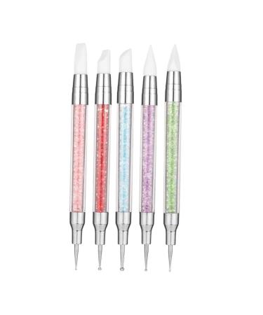 5pcs Nails Art Brush Pens Dual Head Manicure Carving Pen Silicone Nail Dotting Tool
