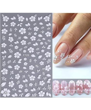 White Flower Nail Decals | Cherry Blossom Leaves Nail Stickers | 3D Self-Adhesive Nail Art Supplies - Buy Online on SooperMarket.com