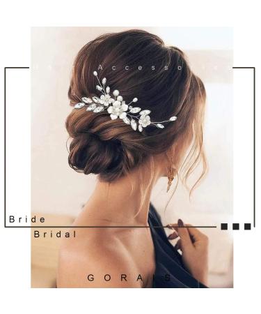 Bridal Hair Comb Silver Flower Wedding Hairpiece Crystal Side Combs for Women - A-Silver - Buy Online on SooperMarket.com