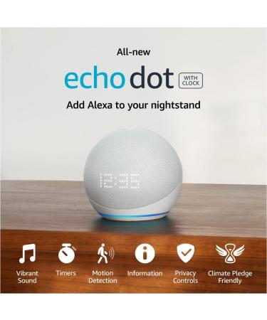 Echo Dot 5th Gen with Clock | Glacier White + Amazon Basics Smart Color Bulb - Buy Online on SooperMarket.com